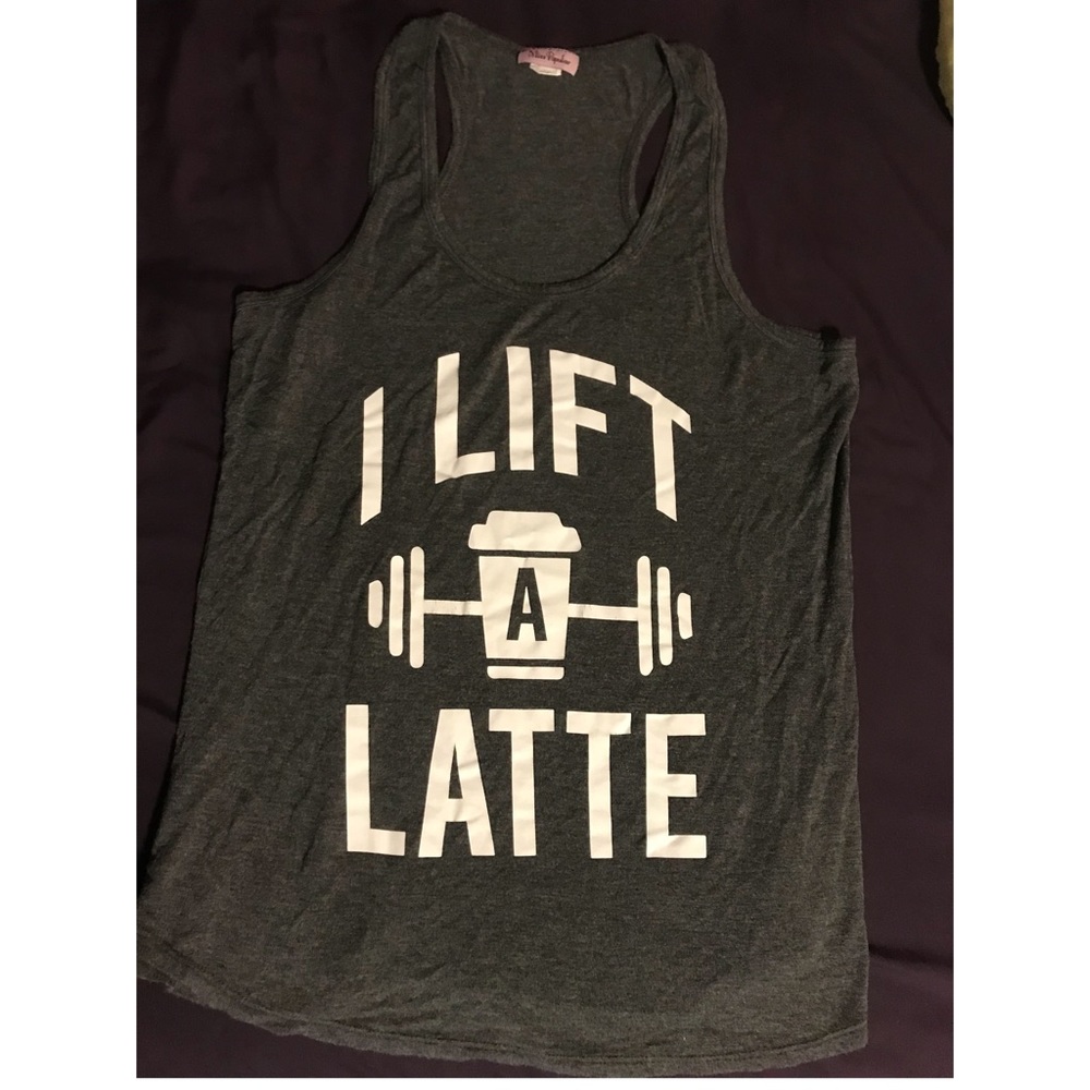 “I lift a latte” gray tank top
